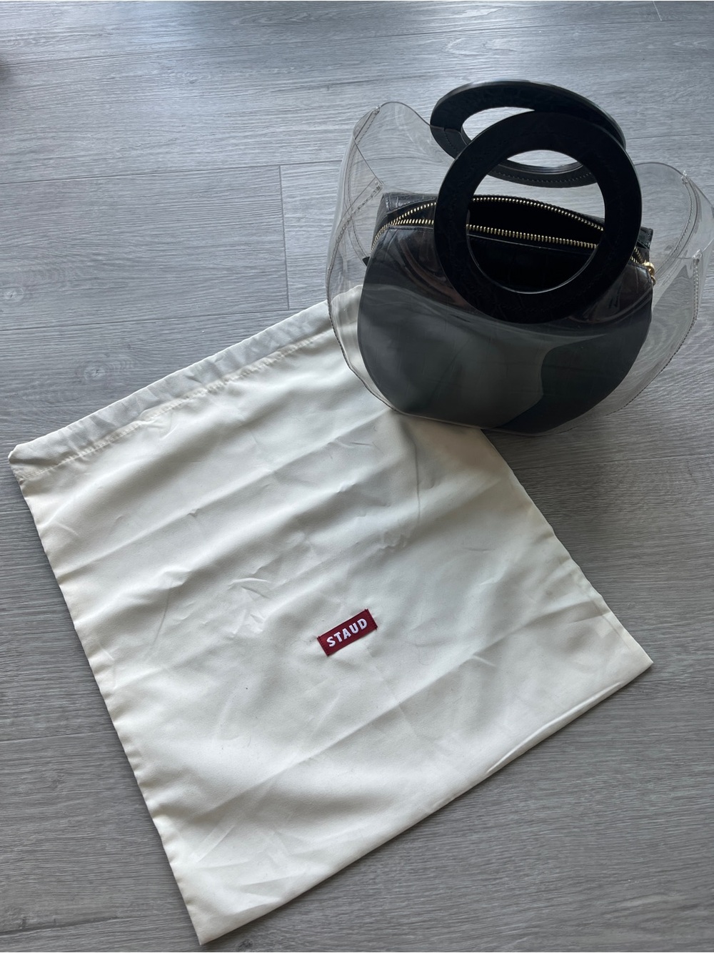 STAUD Clear Acrylic Mini Sphere Tote with Black Handles